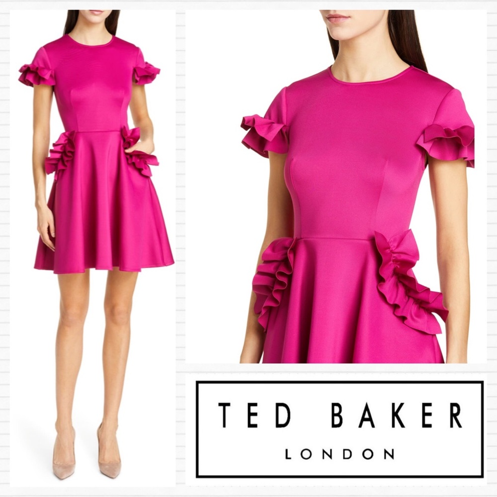 $250 TED BAKER Pink Ruffle Cocktail Dress Luuciee - Picture 1 of 10